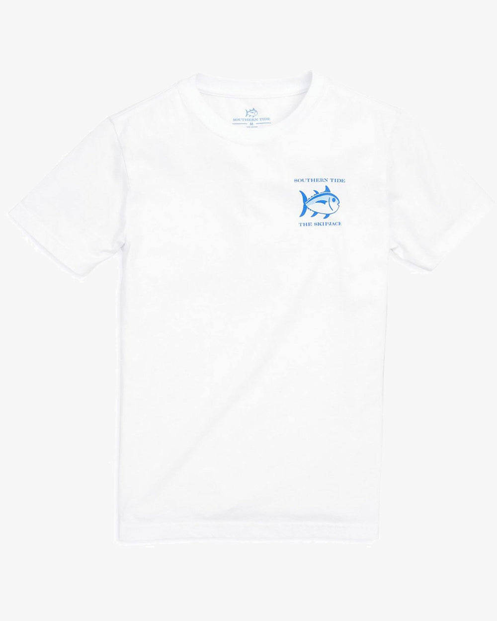 The front view of the Kid's White Original Skipjack T-Shirt by Southern Tide - Classic White