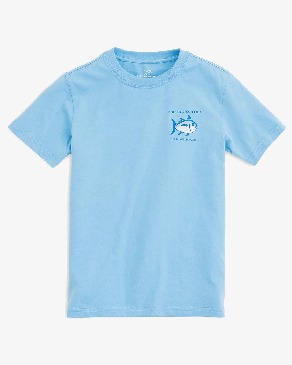 The front view of the Kid's Blue Original Skipjack T-Shirt by Southern Tide - Ocean Channel