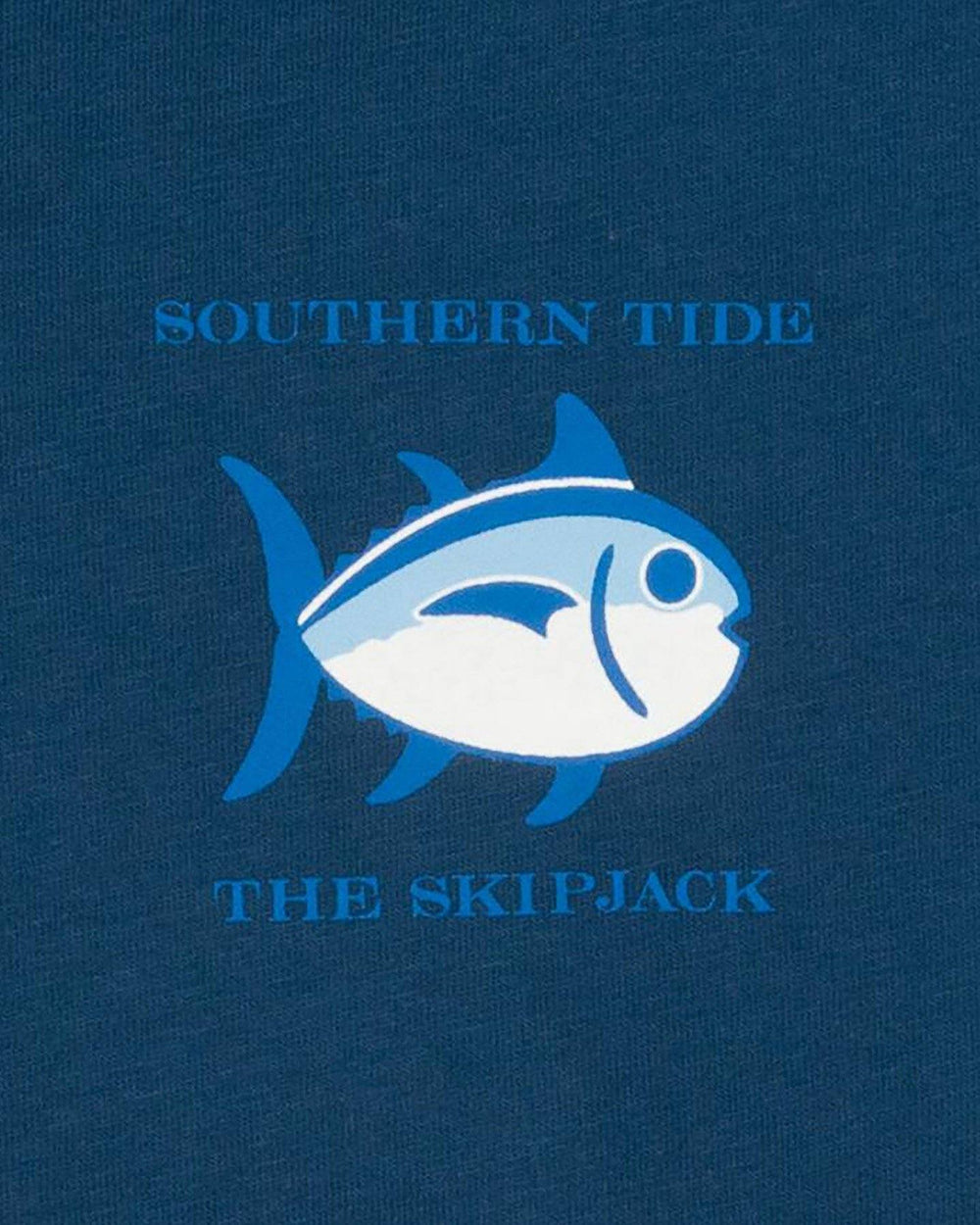 The detail of the Kid's Navy Original Skipjack T-Shirt by Southern Tide - Yacht Blue