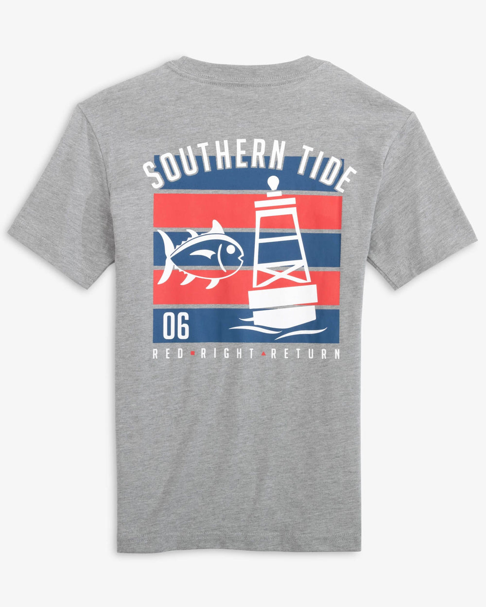 The back view of the Southern Tide Kids RRR SJ Heather T-shirt by Southern Tide - Heather Quarry