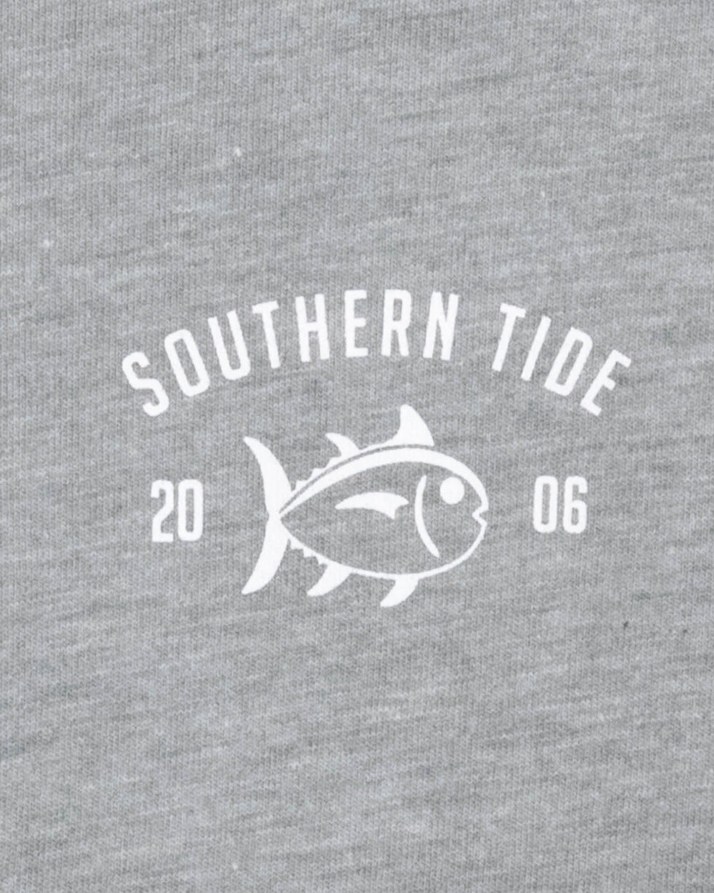 The detail view of the Southern Tide Kids RRR SJ Heather T-shirt by Southern Tide - Heather Quarry