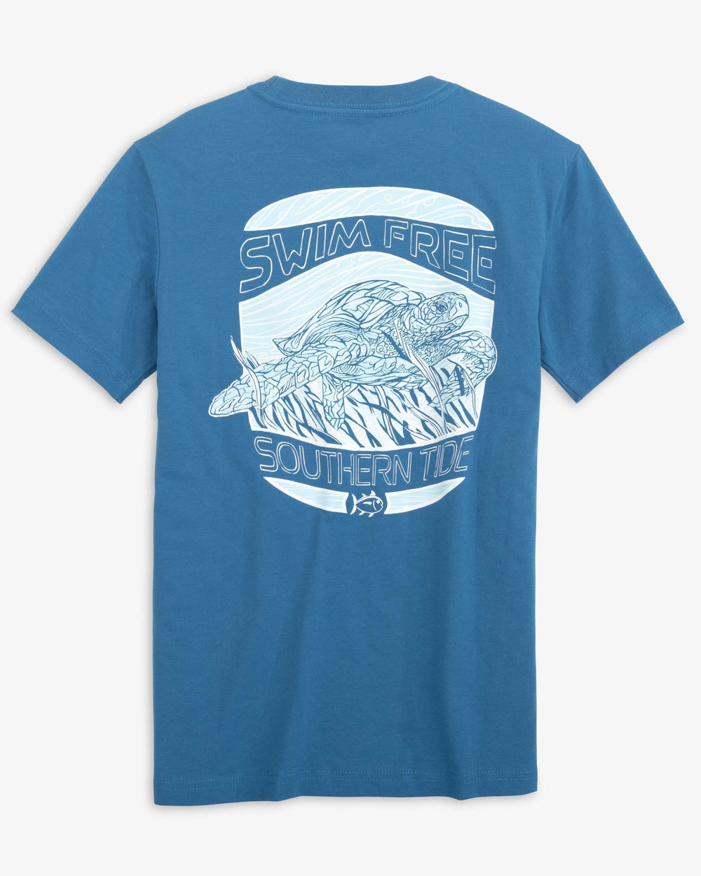 The back view of the Southern Tide Kids Swim Free T-shirt by Southern Tide - Atlantic Blue