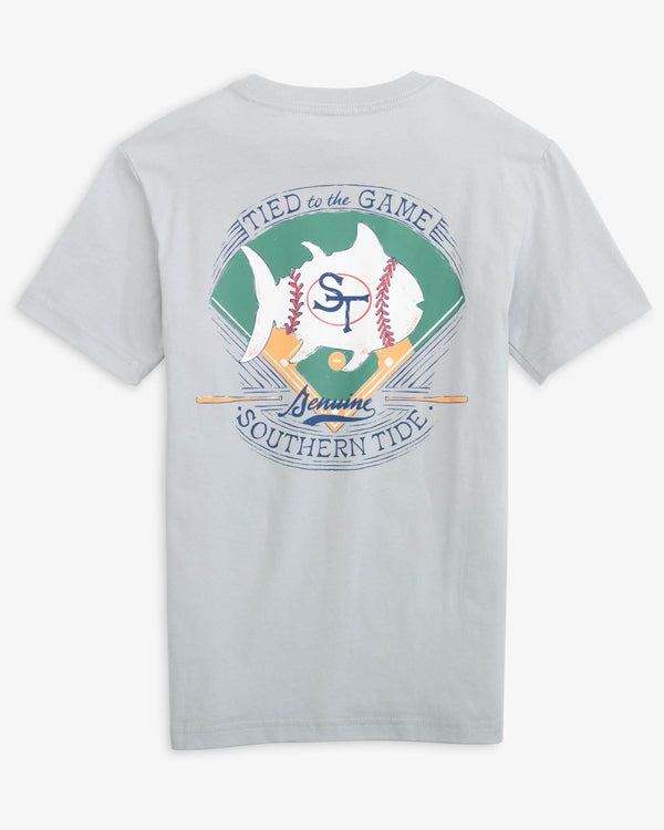 The back view of the Southern Tide Kids Tied to the Game T-shirt by Southern Tide - Slate Grey