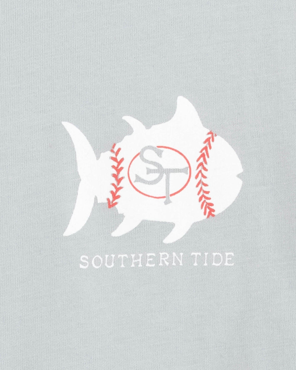 The detail view of the Southern Tide Kids Tied to the Game T-shirt by Southern Tide - Slate Grey