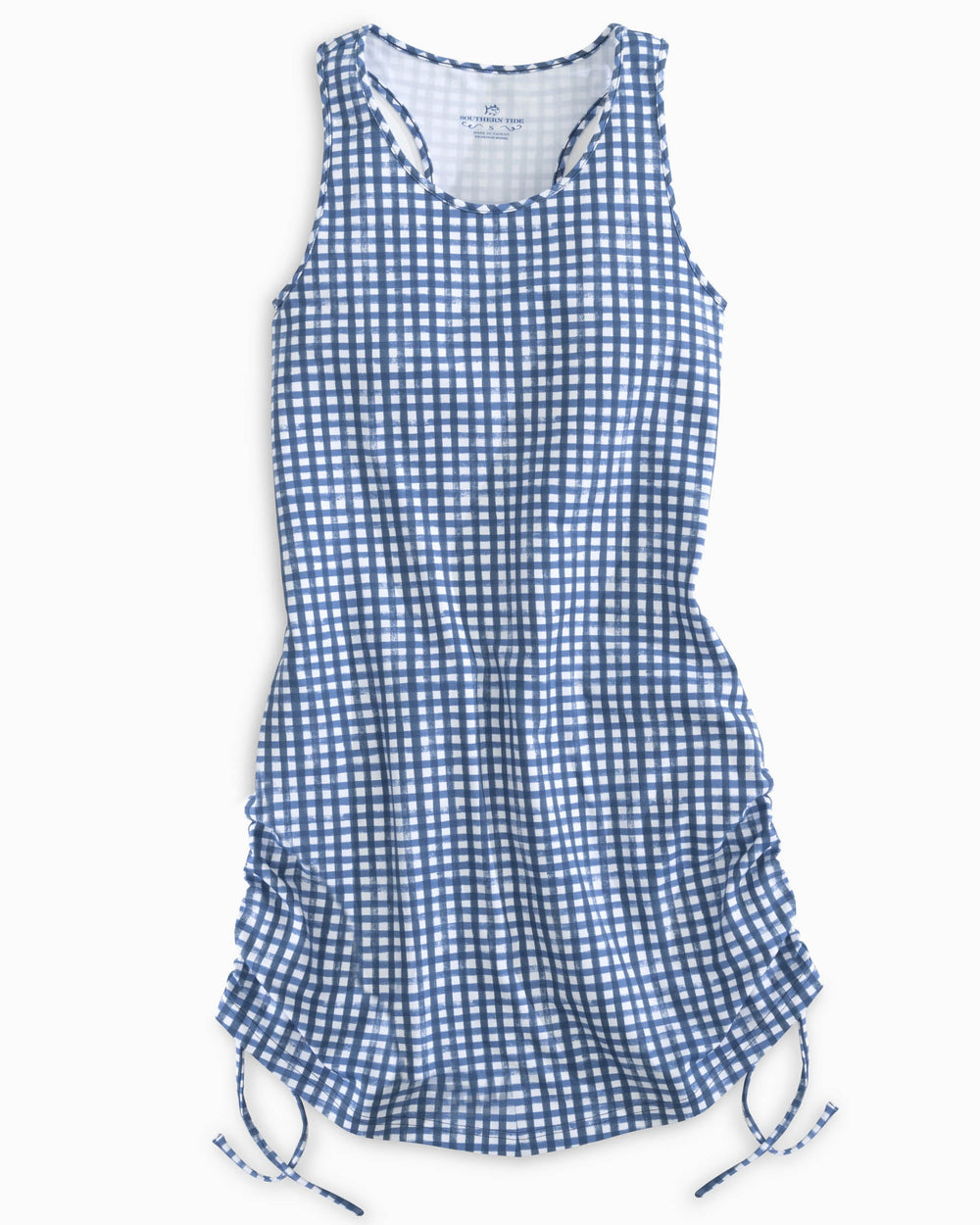 The front flat view of the Kinsley Performance Dress by Southern Tide - Seven Seas Blue