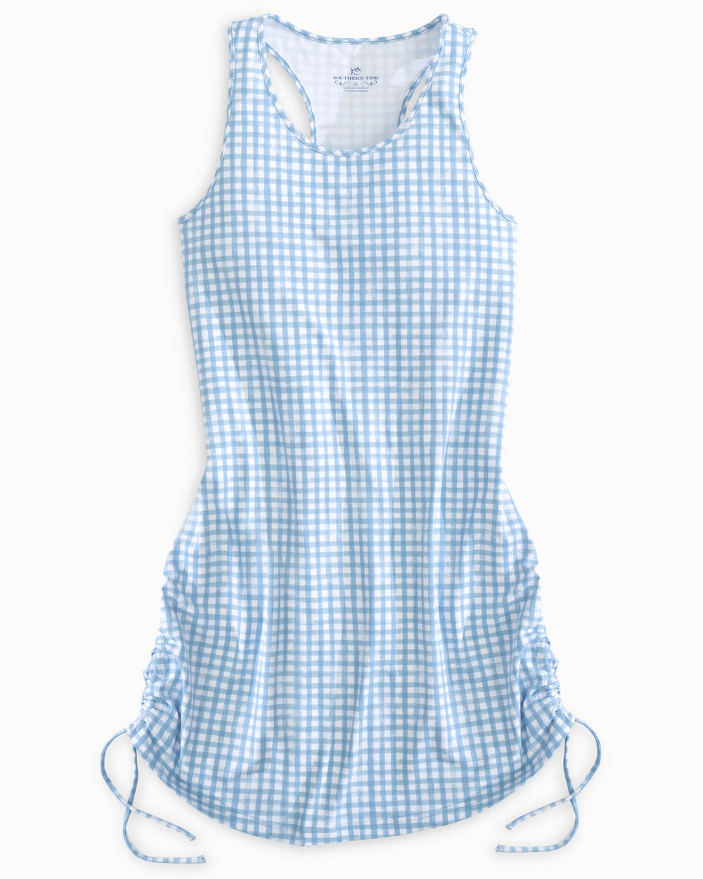 The front flat view of the Kinsley Performance Dress by Southern Tide - Sky Blue