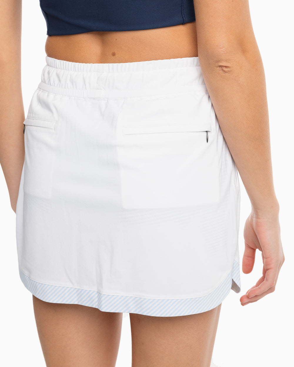 The pocket view of the Women's Kyle Skort by Southern Tide - Classic White