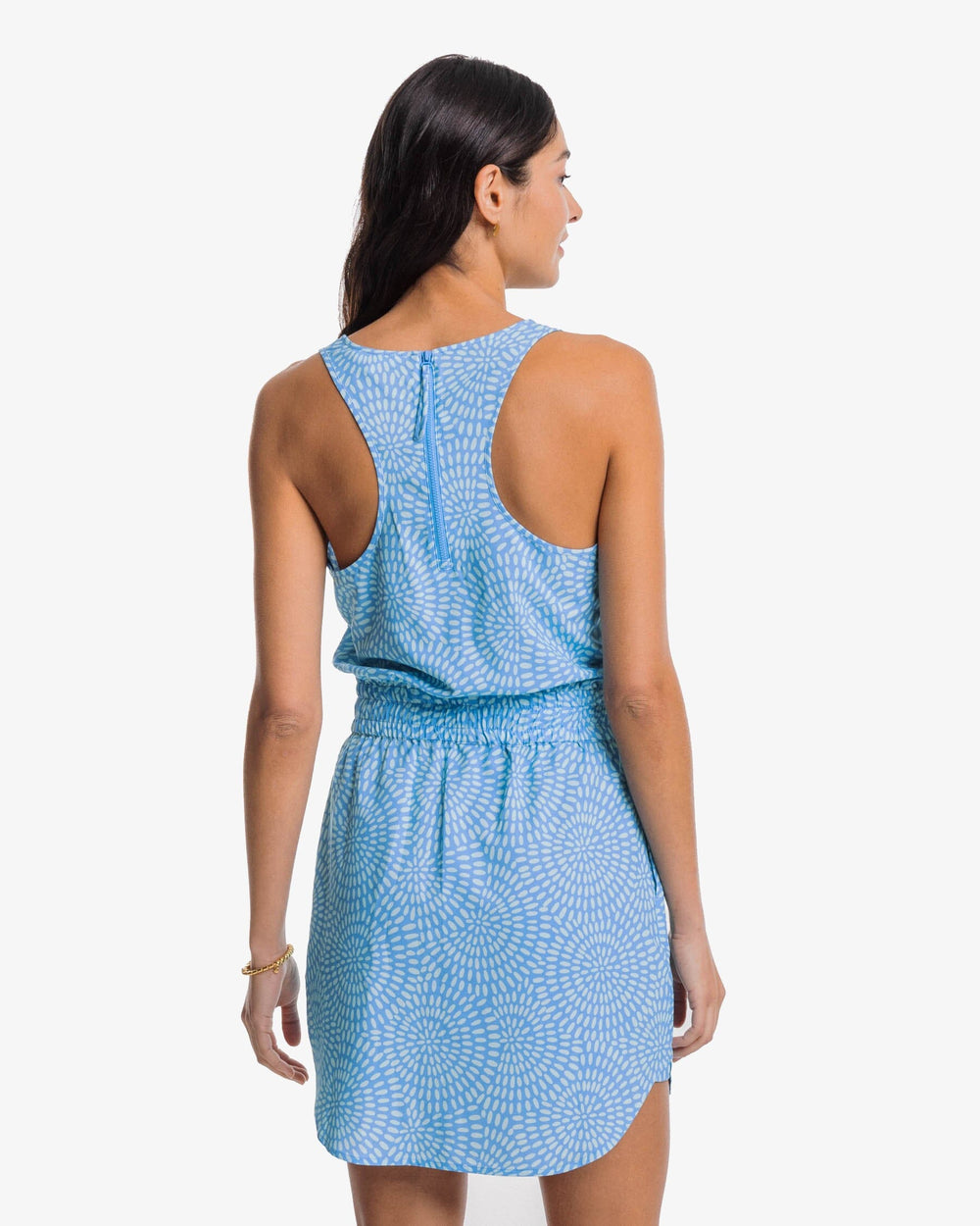 The back view of the Southern Tide Laila Burst of Brightness Dress by Southern Tide - Boat Blue