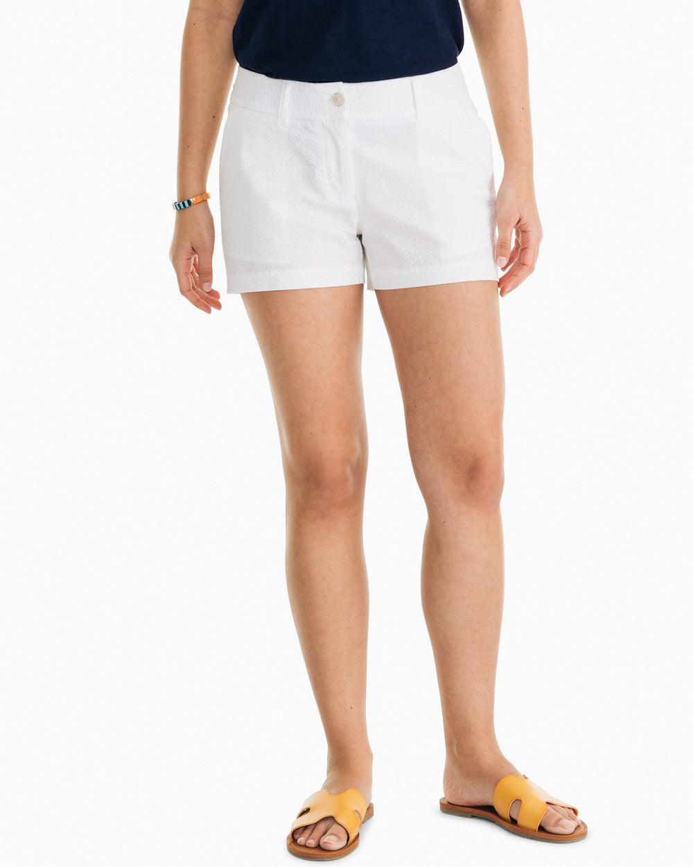 Classic White - The folded view of the Women's White Leah 3" Seersucker Short by Southern Tide
