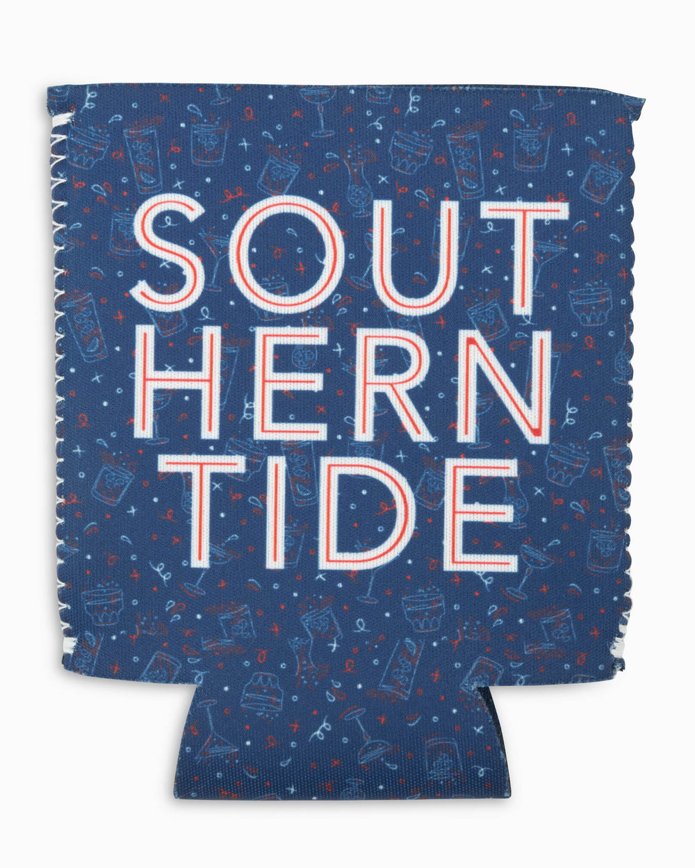The front view of the Let The Party Be-Gin Slim Can Caddie by Southern Tide - Yacht Blue