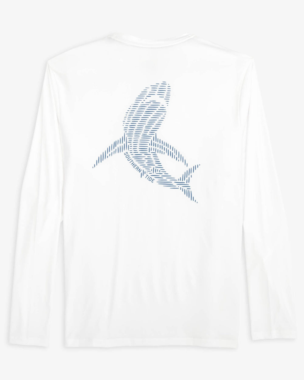 The back view of the Southern Tide Lined Shark Long Sleeve Performance T-Shirt by Southern Tide - Classic White