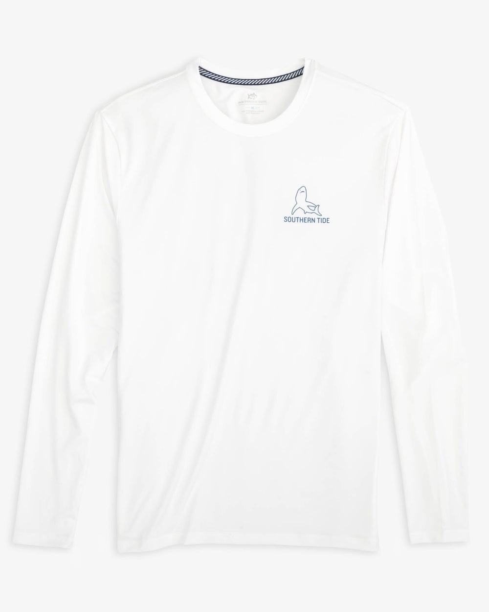 The front view of the Southern Tide Lined Shark Long Sleeve Performance T-Shirt by Southern Tide - Classic White