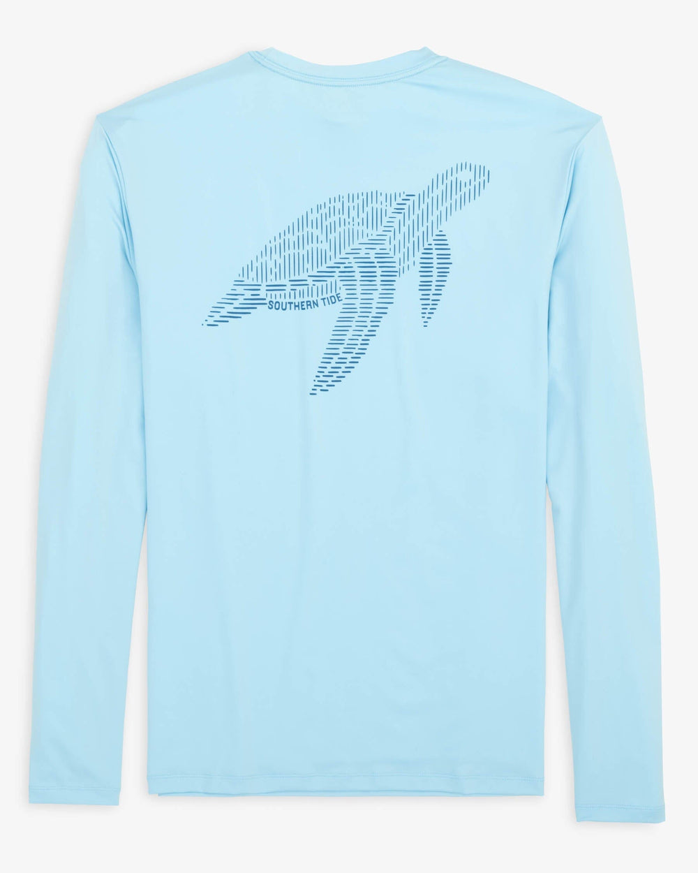 The back view of the Southern Tide Lined Turtle Long Sleeve Performance T-Shirt by Southern Tide - Rain Water