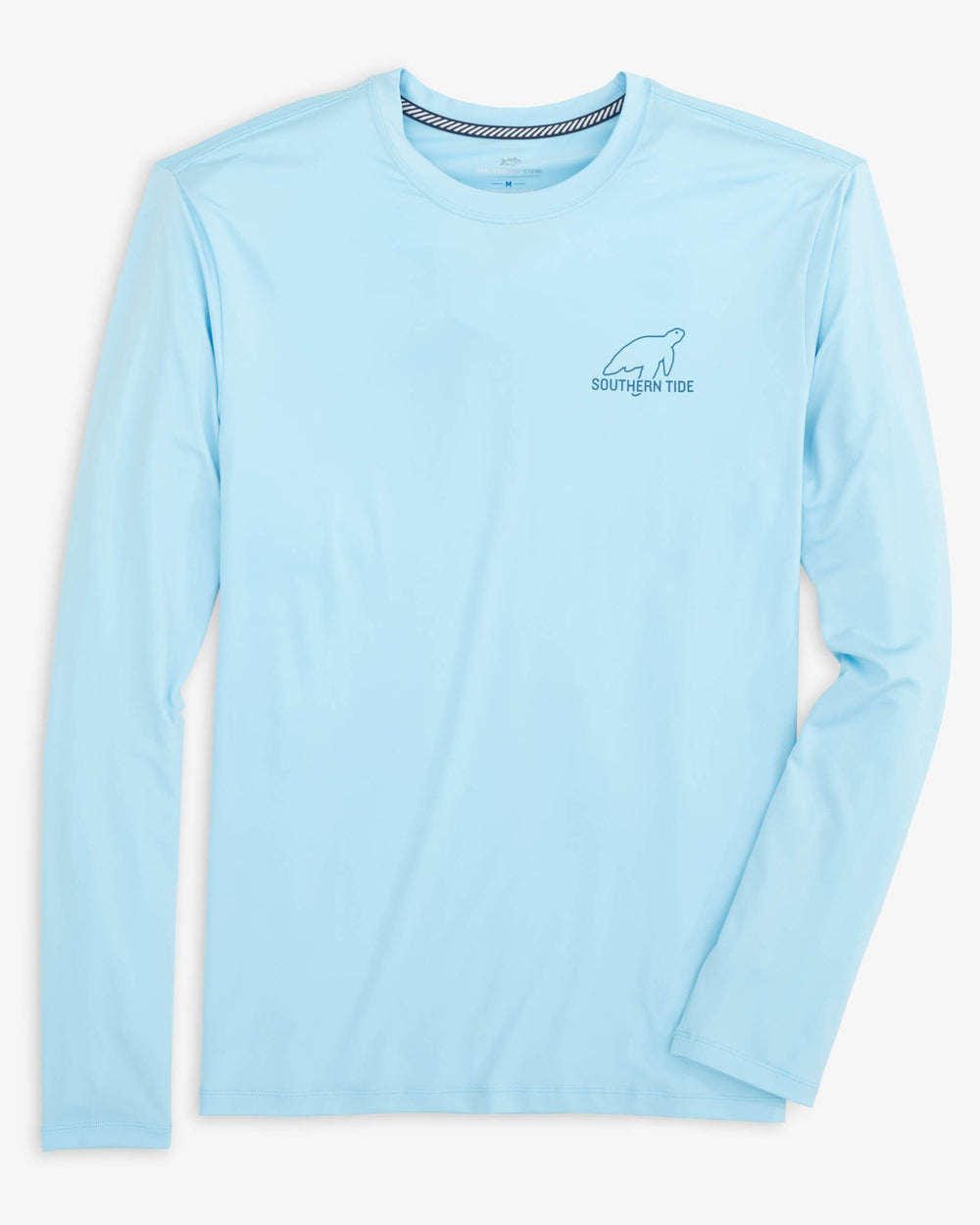 The front view of the Southern Tide Lined Turtle Long Sleeve Performance T-Shirt by Southern Tide - Rain Water