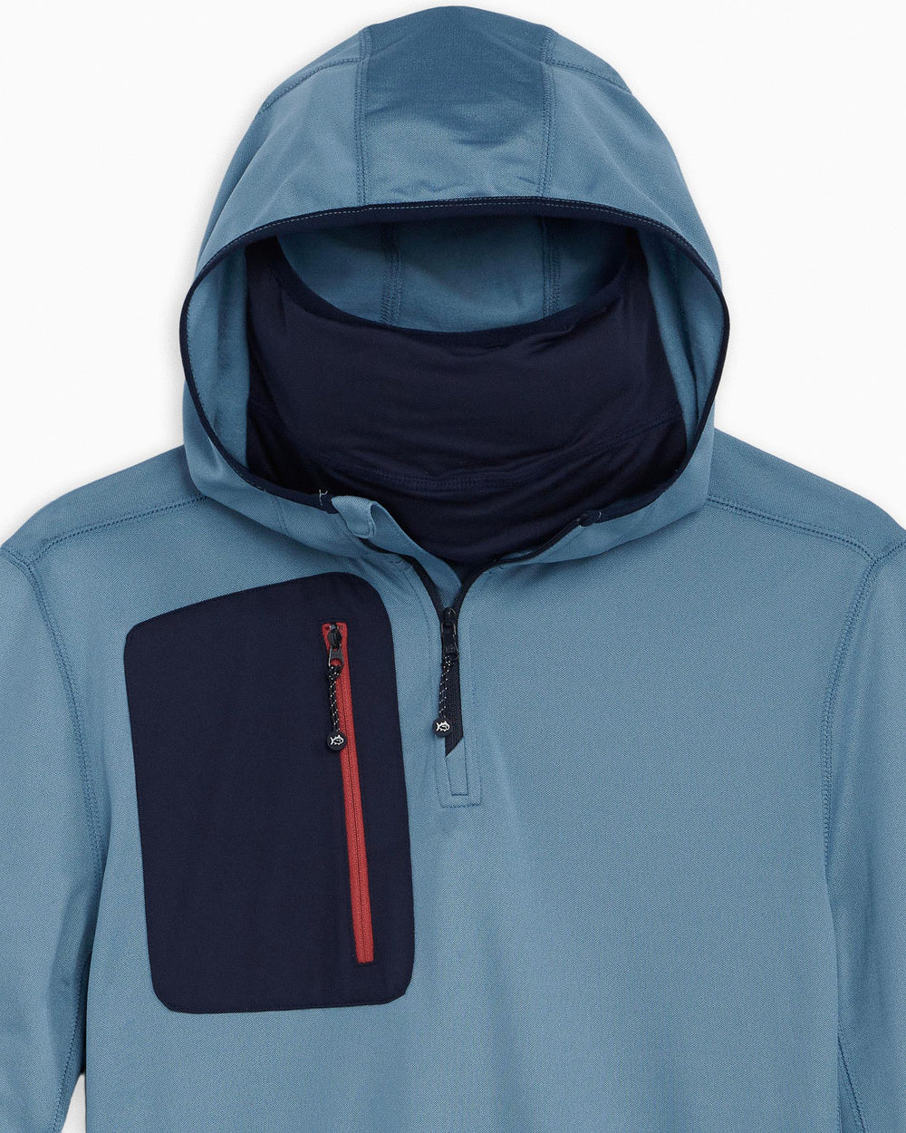 The detail of the Men's Lockwood Fleece Performance Quarter Zip Hoodie by Southern Tide - French Lilac