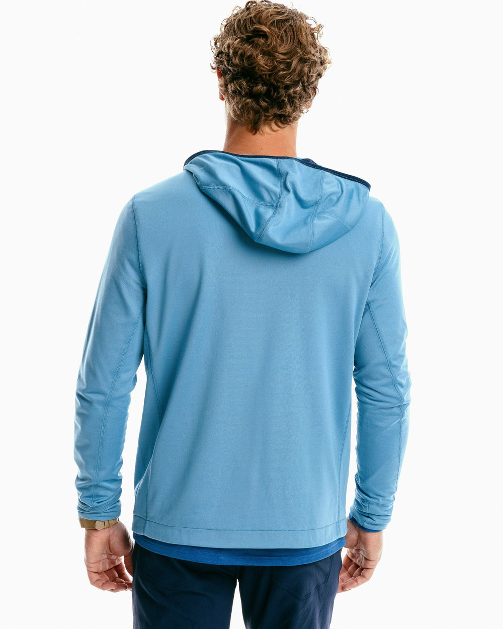 The back of the Men's Lockwood Fleece Performance Quarter Zip Hoodie by Southern Tide - French Lilac
