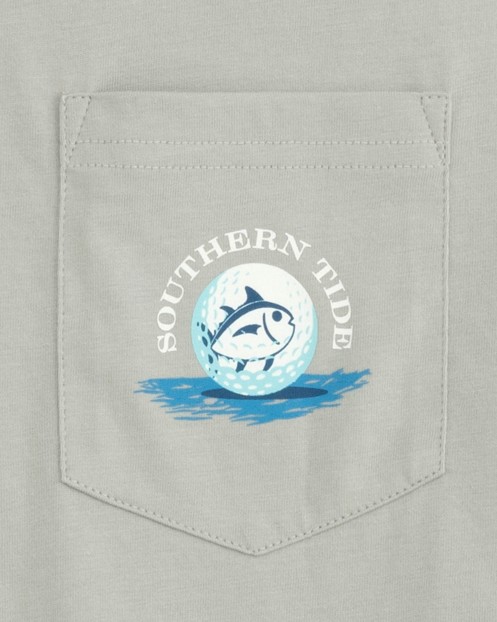 The detail view of the Southern Tide Lucky Jacks 19th Hole T-Shirt by Southern Tide - Seagull Grey