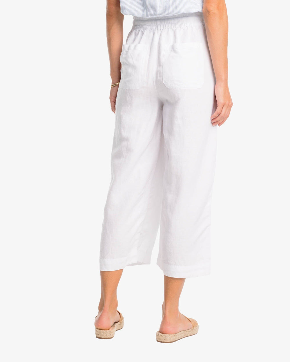 The back view of the Southern Tide Malisa Wide Leg Crop Pant by Southern Tide - Classic White
