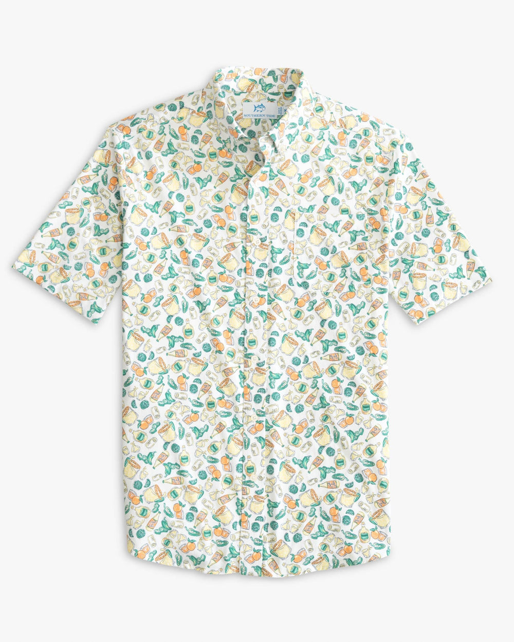 The front view of the Southern Tide Marg Madness Intercoastal Short Sleeve Button Down Shirt by Southern Tide - Classic White