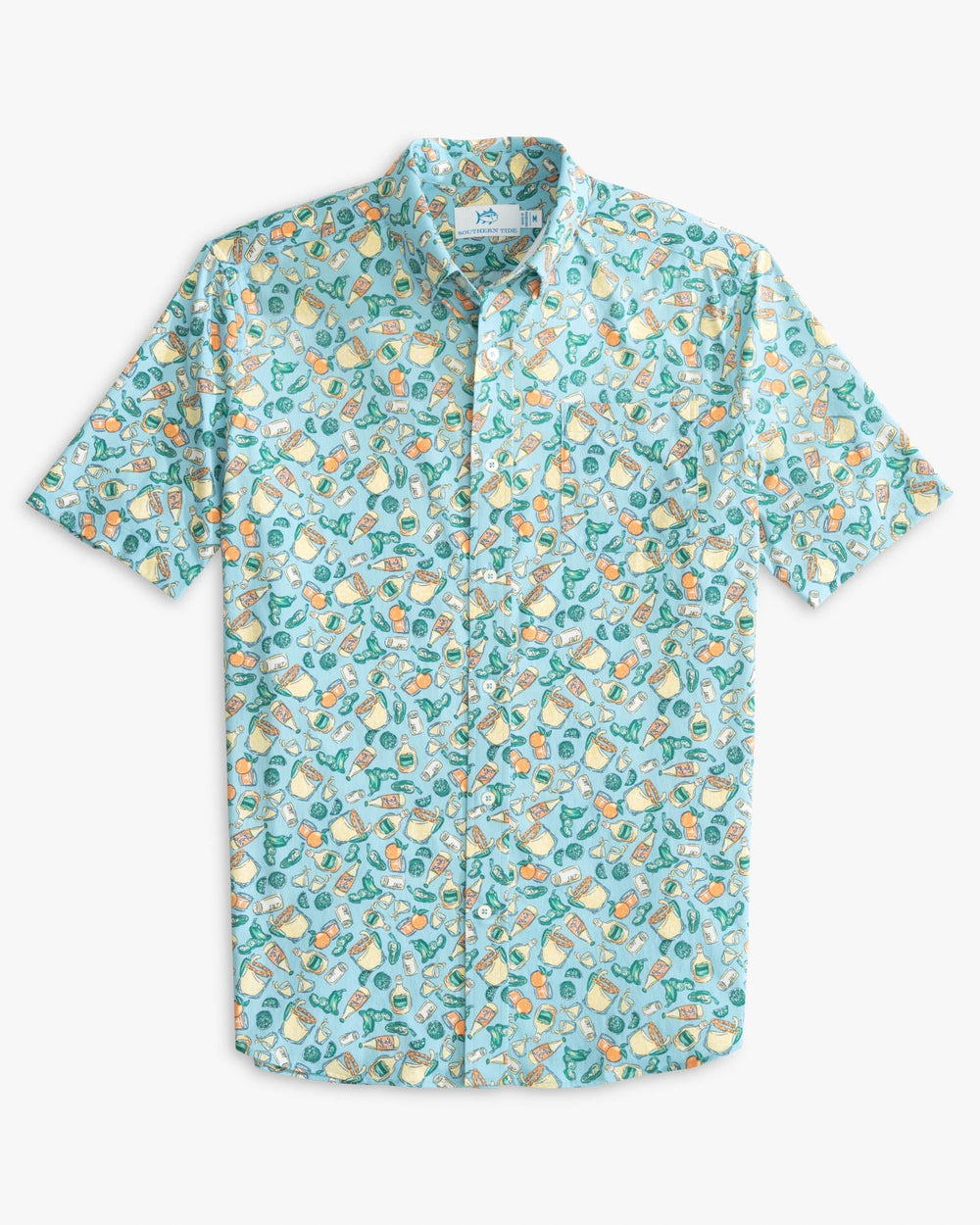 The front view of the Southern Tide Marg Madness Intercoastal Short Sleeve Button Down Shirt by Southern Tide - Rain Water