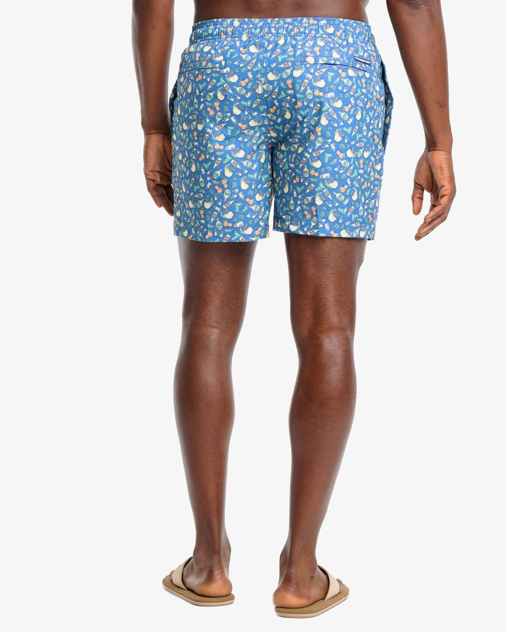 The back view of the Southern Tide Marg Madness Printed Swim Trunk by Southern Tide - Atlantic Blue