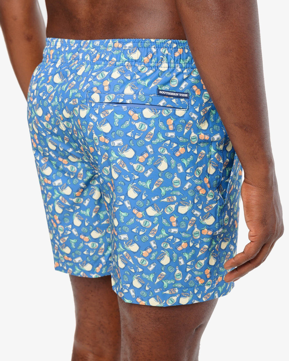 The detail view of the Southern Tide Marg Madness Printed Swim Trunk by Southern Tide - Atlantic Blue