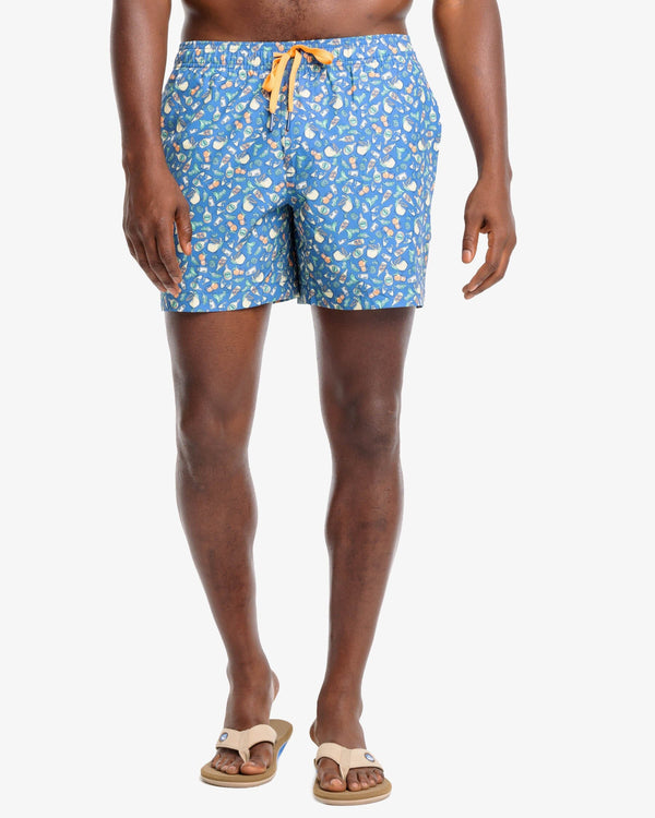 The front view of the Southern Tide Marg Madness Printed Swim Trunk by Southern Tide - Atlantic Blue