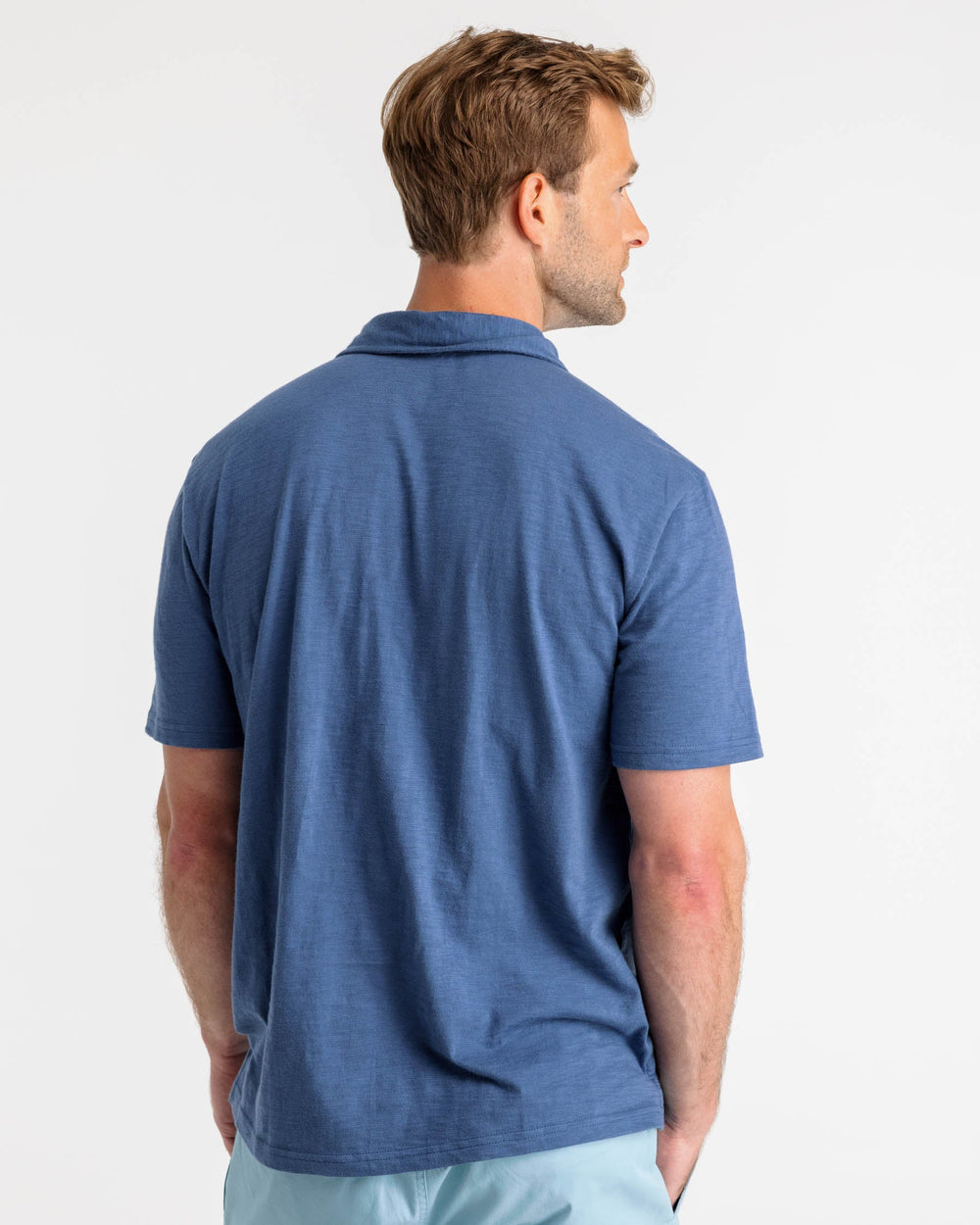 The back view of the Southern Tide Mesa Sun Farer Polo Shirt by Southern Tide - Aged Denim