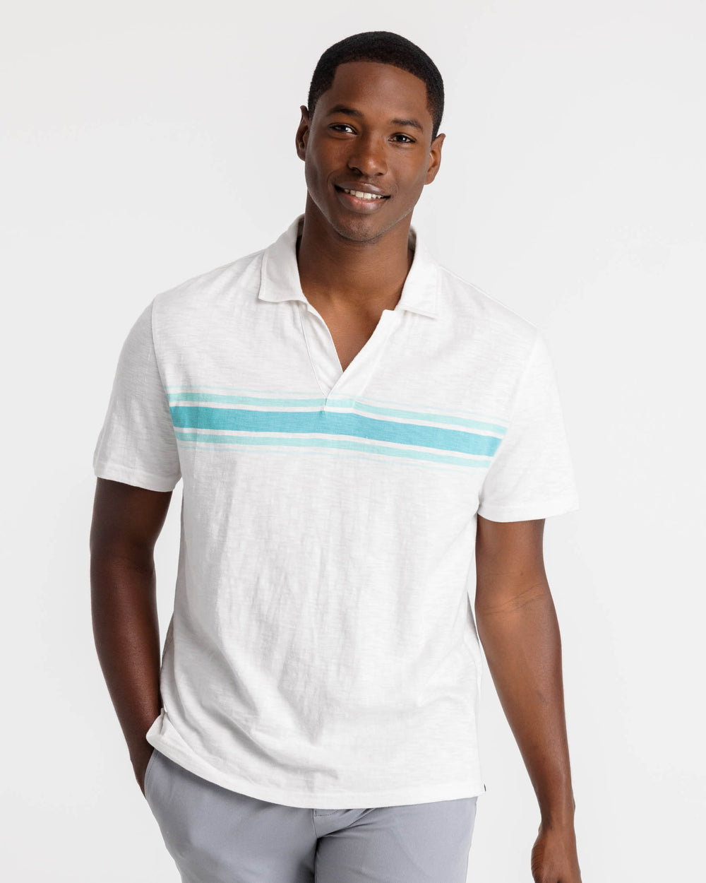 The front view of the Southern Tide Mesa Sun Farer Polo Shirt by Southern Tide - Classic White