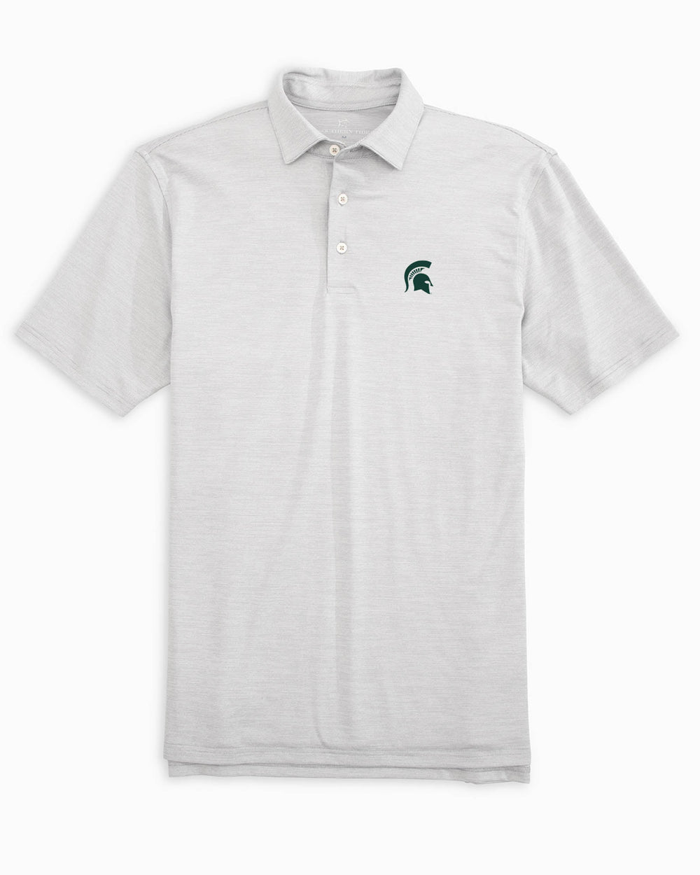 The front of the Michigan Spartans Driver Spacedye Polo Shirt by Southern Tide - Slate Grey