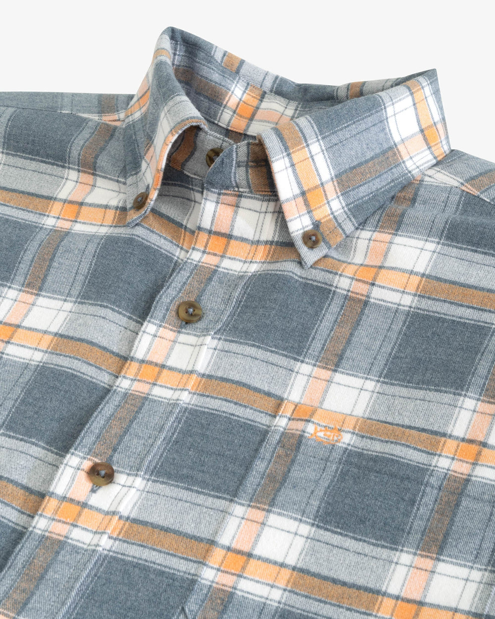 The detail view of the Milton Plaid Intercoastal Flannel Sport Shirt by Southern Tide - Heather Dark Denim