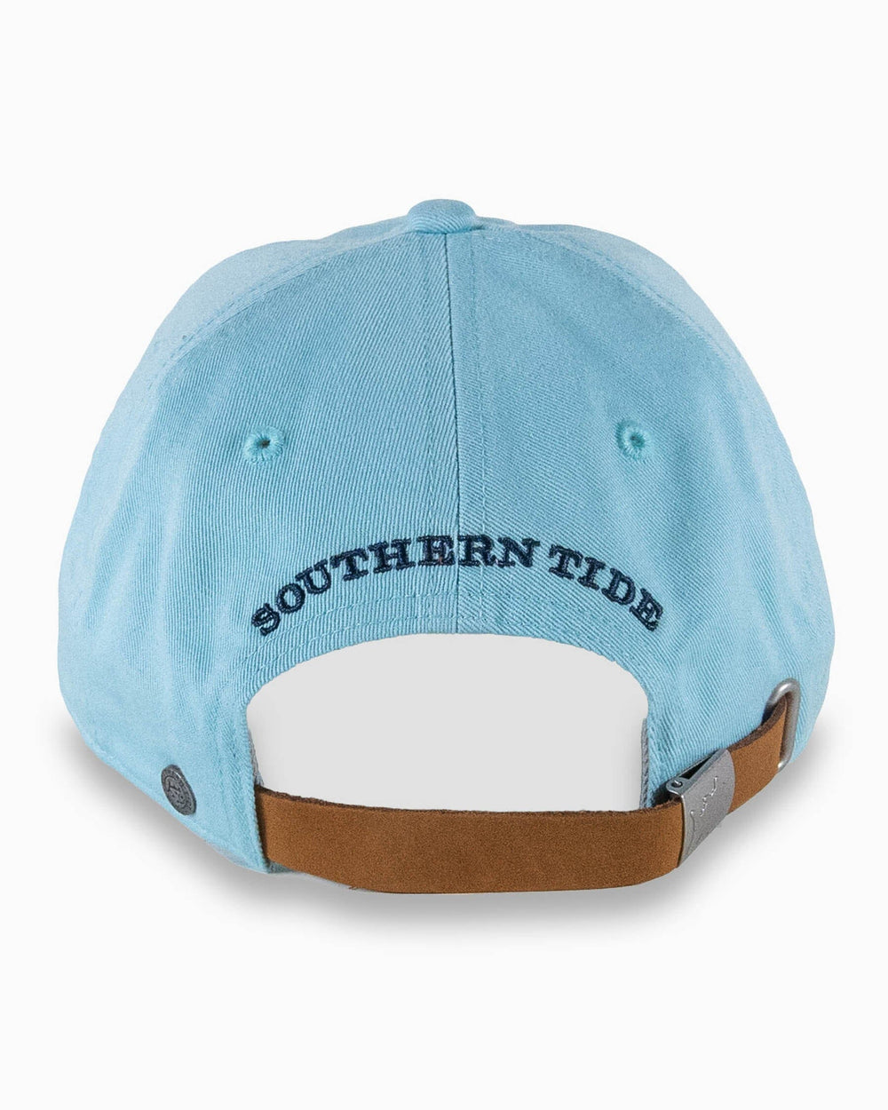 The back view of the Southern Tide Mini Skipjack Leather Strap Hat by Southern Tide - Aquamarine