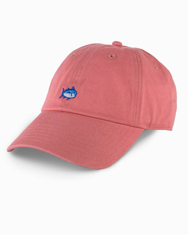 The front view of the Southern Tide Mini Skipjack Leather Strap Hat by Southern Tide - Conch Shell
