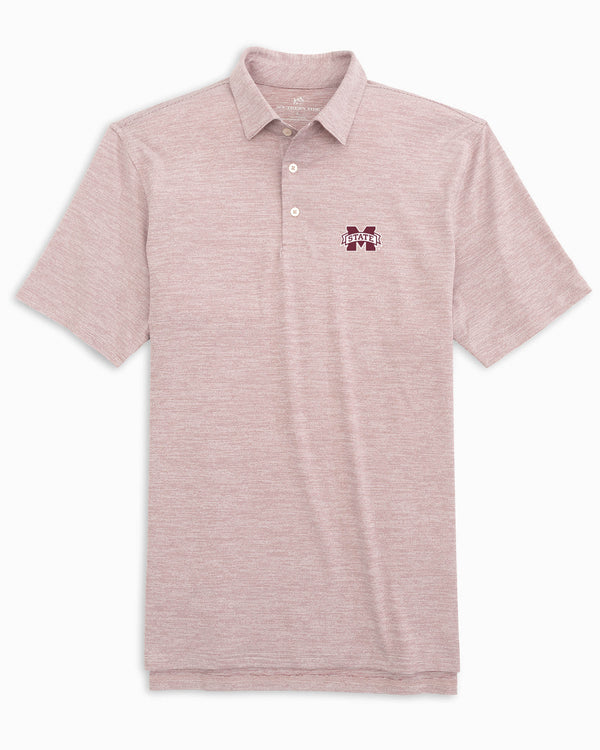 The front of the Mississippi State Bulldogs Driver Spacedye Polo Shirt by Southern Tide - Chianti
