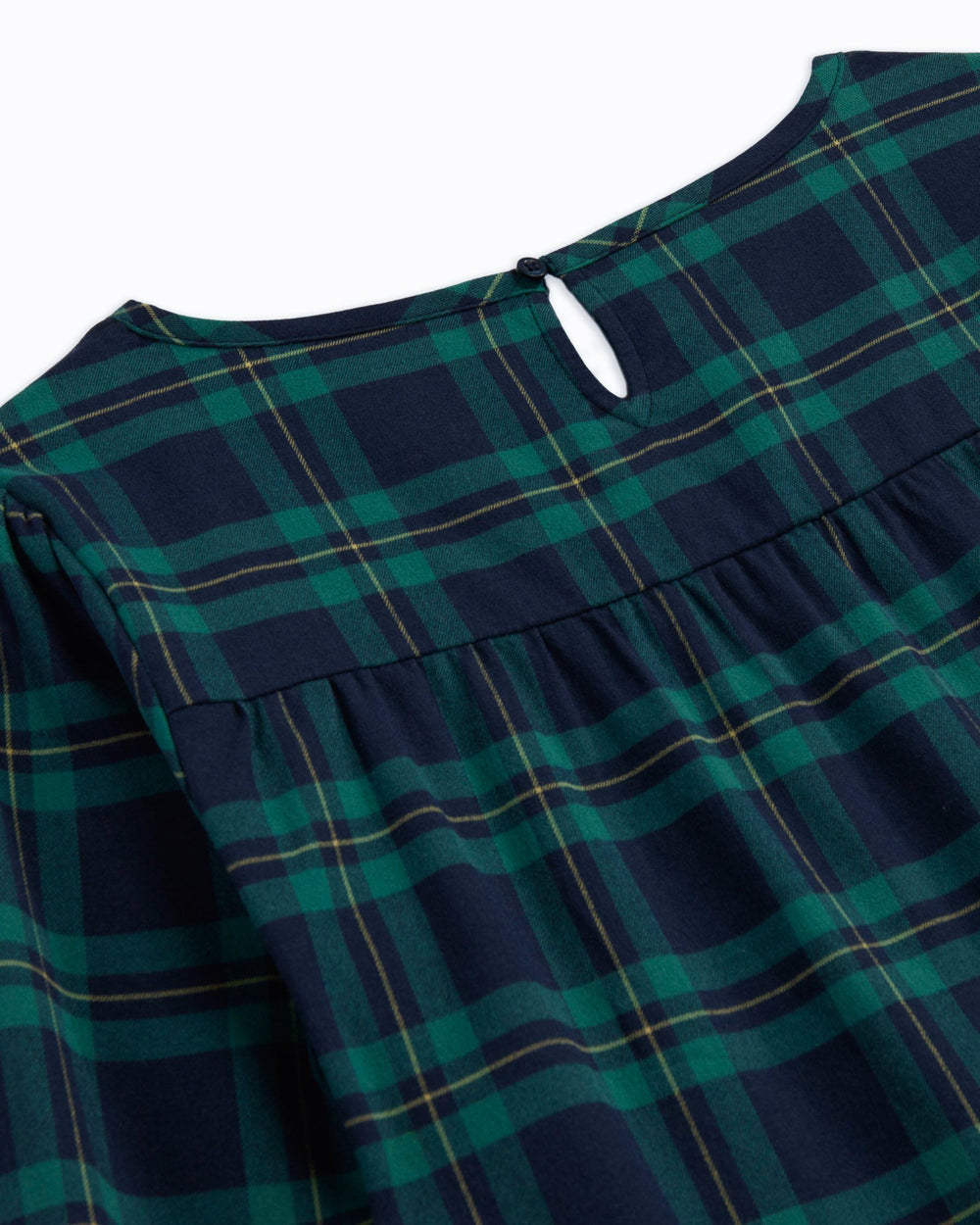 The flat back detail of the Women's Nadia Flannel Intercoastal Dress by Southern Tide - Evening Emerald