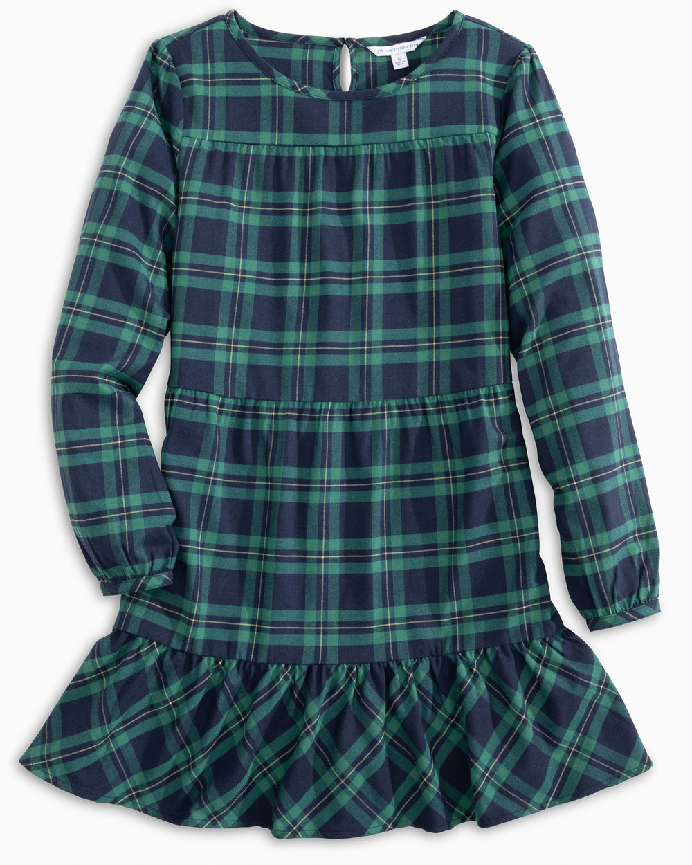 The flat front of the Women's Nadia Flannel Intercoastal Dress by Southern Tide - Evening Emerald