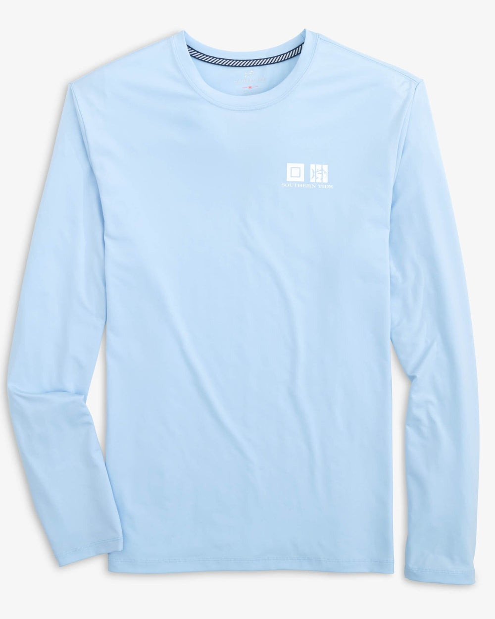 The front view of the Southern Tide Nautical Skipjack Long Sleeve Performance T-shirt by Southern Tide - Clearwater Blue