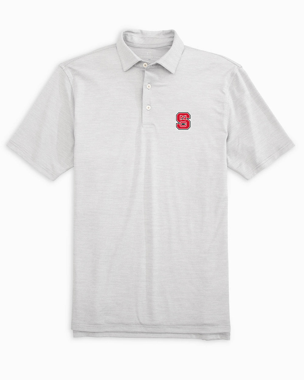 The front of the NC State Driver Spacedye Polo Shirt by Southern Tide - Slate Grey