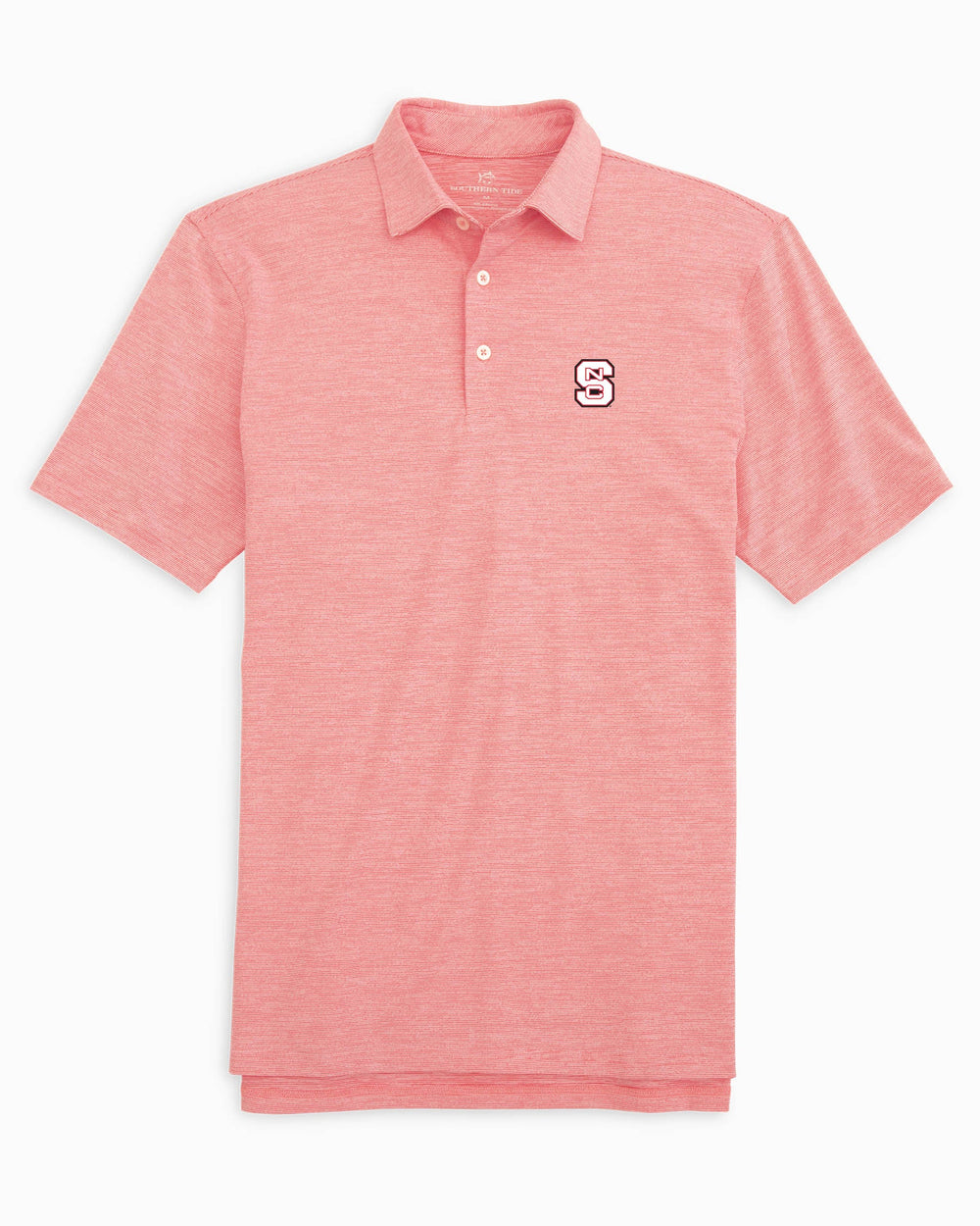 The front of the NC State Driver Spacedye Polo Shirt by Southern Tide - Varsity Red