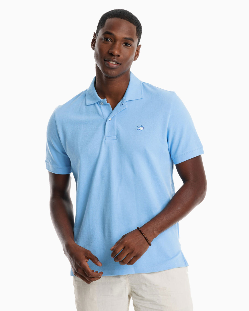 The model front view of the Men's New Skipjack Polo Shirt by Southern Tide - Ocean Channel