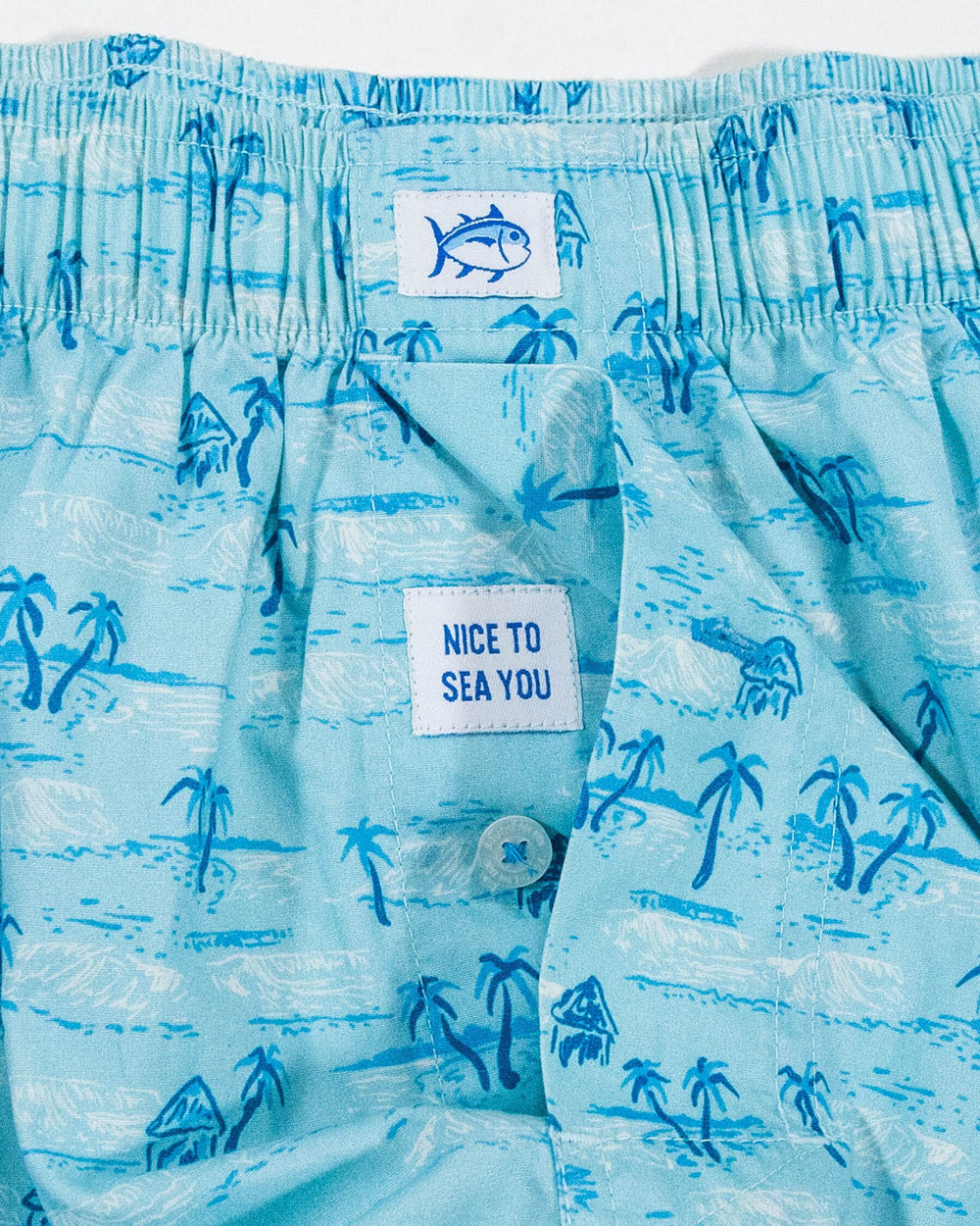 The detail view of the Southern Tide Nice to Sea You Boxer by Southern Tide - Rain Water