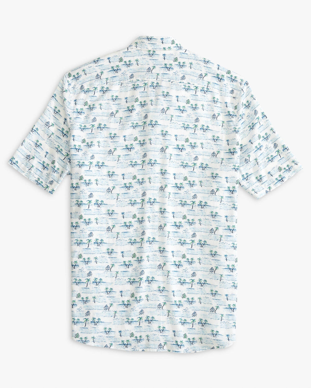 The back view of the Southern Tide Nice to Sea You Printed Short Sleeve Button Down Shirt by Southern Tide - Classic White