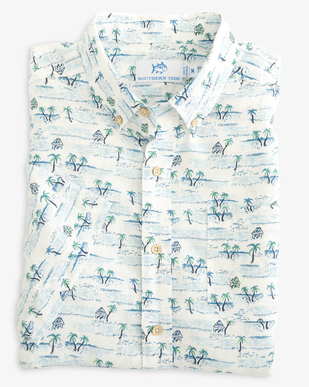 The folded view of the Southern Tide Nice to Sea You Printed Short Sleeve Button Down Shirt by Southern Tide - Classic White