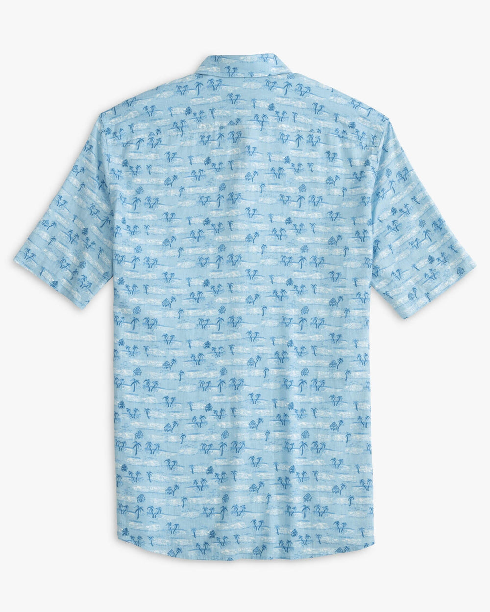 The back view of the Southern Tide Nice to Sea You Printed Short Sleeve Button Down Shirt by Southern Tide - Rain Water