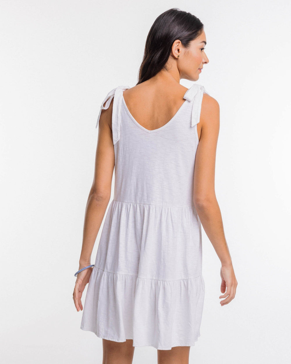The back view of the Southern Tide Nicole Sun Farer Tiered Tank Dress by Southern Tide - Classic White