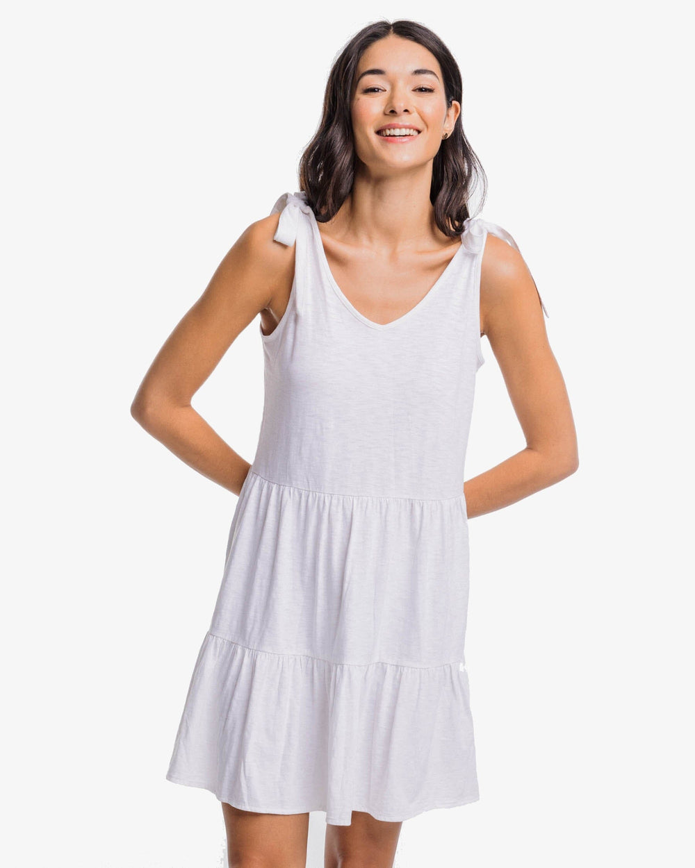 The front view of the Southern Tide Nicole Sun Farer Tiered Tank Dress by Southern Tide - Classic White