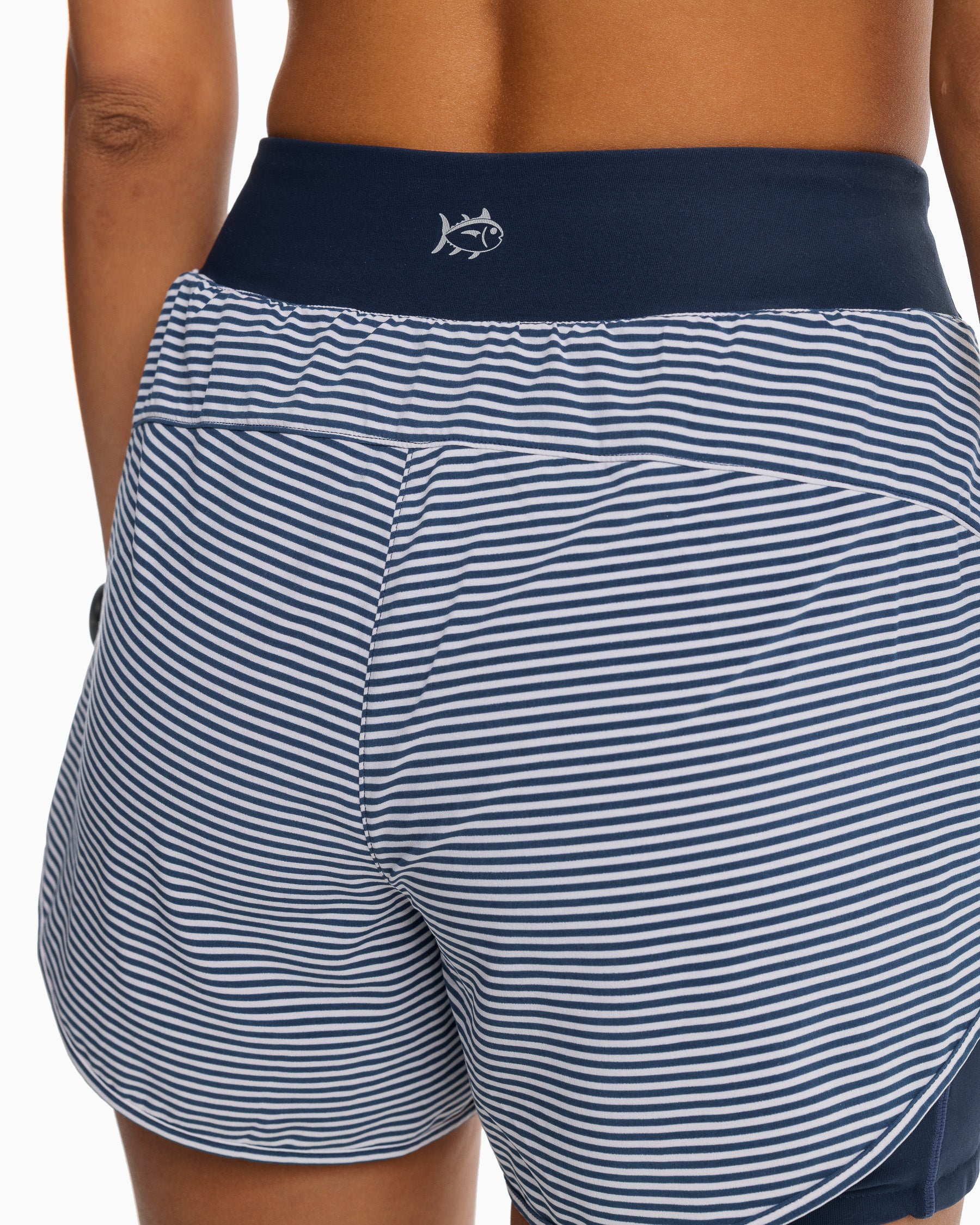 Women's Navy Striped Athletic Workout Short | Southern Tide