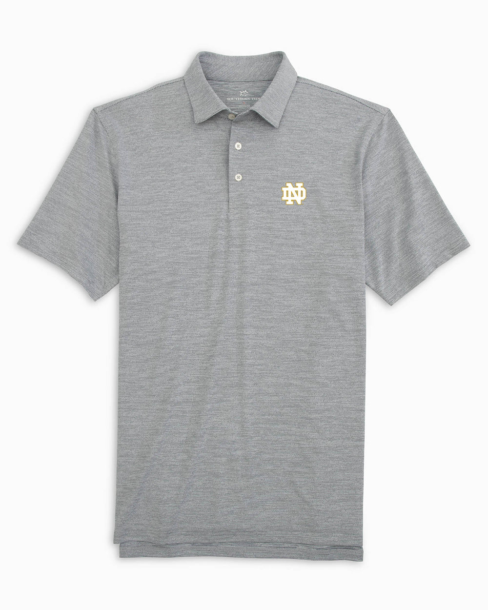 The front of the Notre Dame Fighting Irish Driver Spacedye Polo Shirt by Southern Tide - Navy
