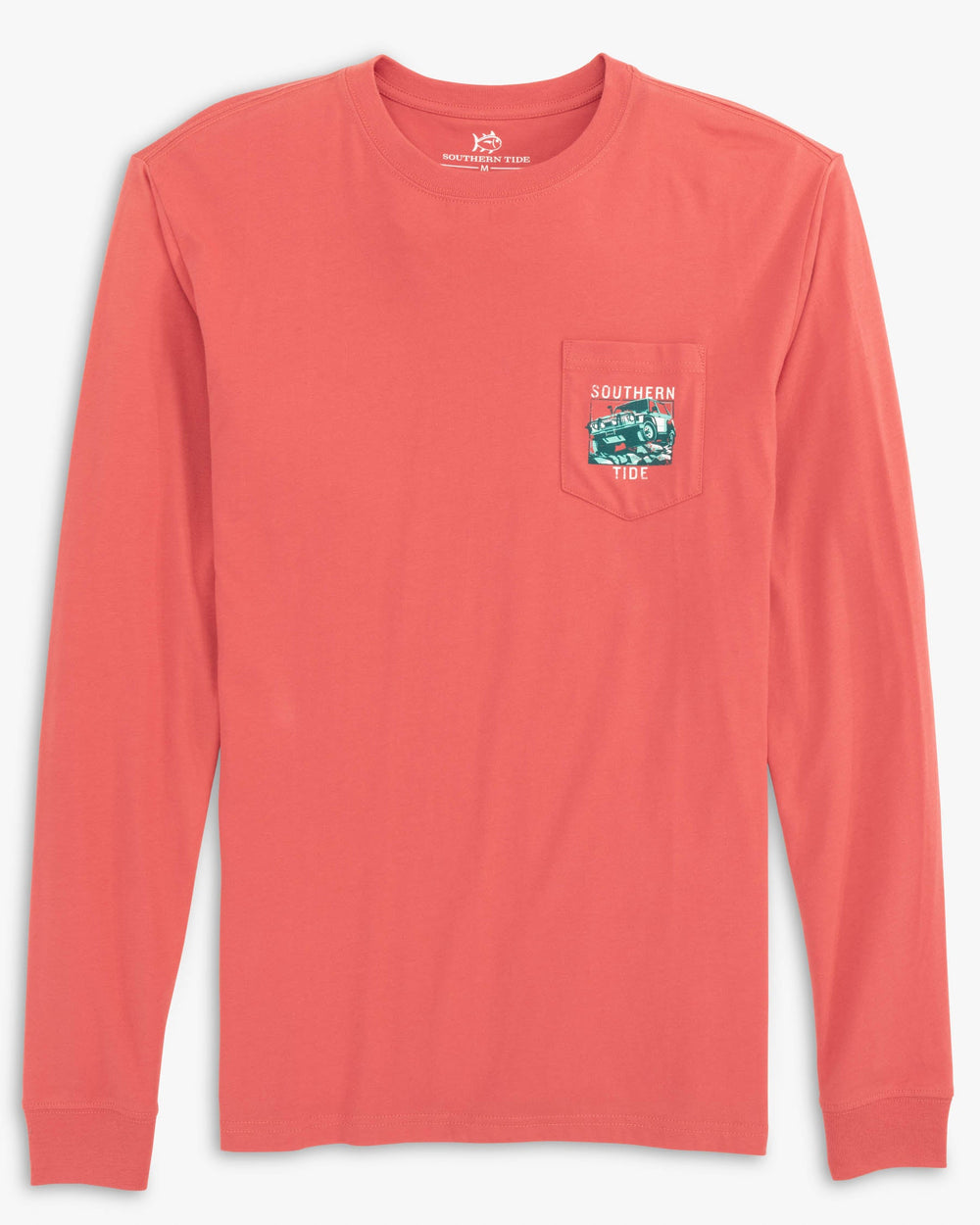 The front view of the Off Shore To Off Road Long Sleeve T-Shirt by Southern Tide - Mineral Red