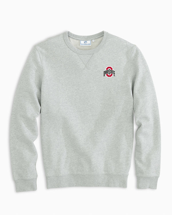 The front of the Men's Ohio State Buckeyes Upper Deck Pullover Sweatshirt by Southern Tide - Heather Slate Grey